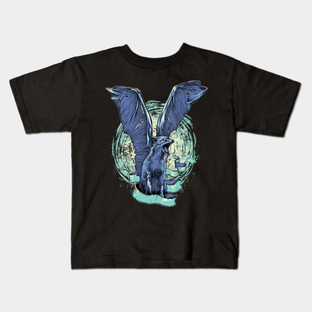 Flying Wolf Kids T-Shirt by Johanrahadi